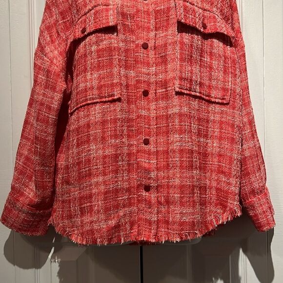 Zara‎ Pink/White Tweed Woven Shirt Shacket Size S - Picture 4 of 12